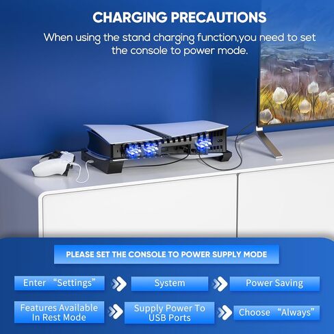 FastsNail Fanizontal Stand & Cooling Fan لـ PS5 Pro/Slim Console ، سرعة مروحة السيارات عن طريق درجة الحرارة ومحطة شاحن وحدة التحكم ، نظام تبريد فعال مع 3 مراوح و 2 USB 3.0 و 3 USB 2.0 HUB in Kuwait