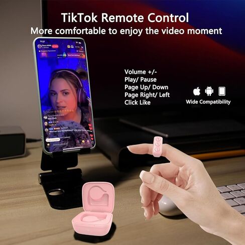 TikTok Remote Control for TikTok, Bluetooth Page Turner for iPad/Kindle App/iPhone/Android, TikTok Scrolling Ring (Pink) in Kuwait