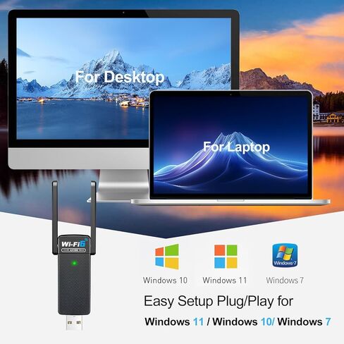 محول WiFi6 USB WIFI6 اللاسلكي للكمبيوتر الشخصي 3DBI هوائي 5G/2.4G محول WIFI لأجهزة الكمبيوتر المحمولة سطح المكتب Windows11/10/7 ، محول لاسلكي لمحول شبكة كمبيوتر سطح المكتب in Kuwait