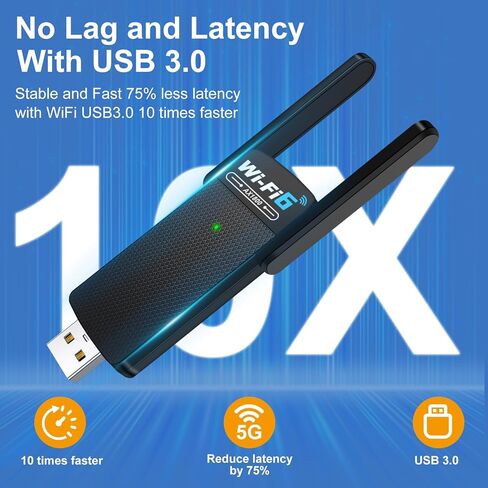 محول WiFi6 USB WIFI6 اللاسلكي للكمبيوتر الشخصي 3DBI هوائي 5G/2.4G محول WIFI لأجهزة الكمبيوتر المحمولة سطح المكتب Windows11/10/7 ، محول لاسلكي لمحول شبكة كمبيوتر سطح المكتب in Kuwait