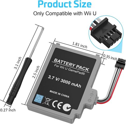 حزمة بطارية 2PCS لـ Wii U Gamepad ، استبدال البطارية القابل لإعادة الشحن مع مفك البراغي لـ Nintendo Wii U Gamepad WUP-012 ، WUP-010 in Kuwait