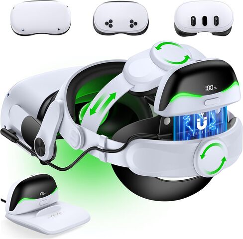Battery Head Strap for Quest 3S/Quest 3/Quest 2-6700mAh Battery Oculus Head Strap for Extend Playtime 2-3 Hours, Comfortable VR Head Strap with Enhanced Support to Reduce Pressure in Kuwait