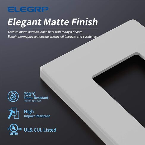 ELEGRP Matte Black 1-Gang Screwless Decorative Wall Plates, Standard Size Unbreakable Thermoplastic Faceplate Cover for Decorator Receptacle Outlet Switch, UL Listed (5 Pack) in Saudi Arabia