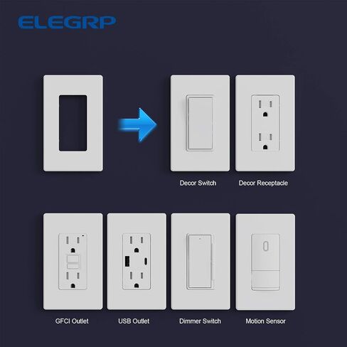 ELEGRP Matte Black 1-Gang Screwless Decorative Wall Plates, Standard Size Unbreakable Thermoplastic Faceplate Cover for Decorator Receptacle Outlet Switch, UL Listed (5 Pack) in Saudi Arabia