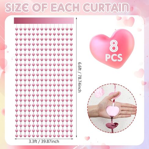 Marsui 8 Pcs Valentine's Day Heart Foil Curtain Galentine Party Decoration 3.3x6.6 FT Heart Streamer Heart Fringe Photo Backdrop for Bachelorette Birthday Engagement Party Supplies Props(Rose Gold) in Kuwait