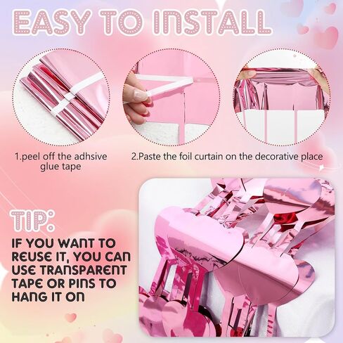 Marsui 8 Pcs Valentine's Day Heart Foil Curtain Galentine Party Decoration 3.3x6.6 FT Heart Streamer Heart Fringe Photo Backdrop for Bachelorette Birthday Engagement Party Supplies Props(Rose Gold) in Kuwait
