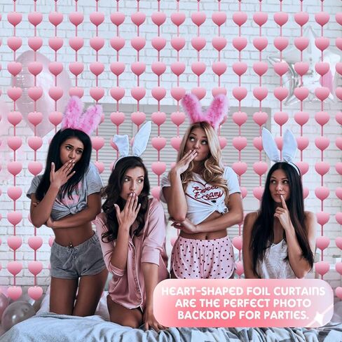 Marsui 8 Pcs Valentine's Day Heart Foil Curtain Galentine Party Decoration 3.3x6.6 FT Heart Streamer Heart Fringe Photo Backdrop for Bachelorette Birthday Engagement Party Supplies Props(Rose Gold) in Kuwait