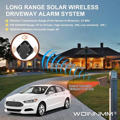Woinnmm Solar Wireless Driveway Alarm 1/2 Mile Long Range, Driveway Alarms Wireless Outdoor Weatherproof-Motion Sensor&Detector,Driveway Alert System for Monitor & Protect Inside and Outside Property in Saudi Arabia
