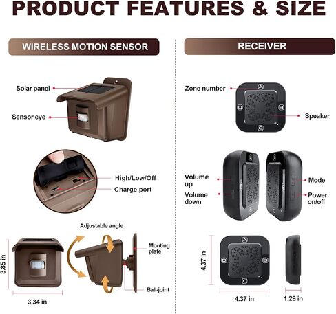 Woinnmm Solar Wireless Driveway Alarm 1/2 Mile Long Range, Driveway Alarms Wireless Outdoor Weatherproof-Motion Sensor&Detector,Driveway Alert System for Monitor & Protect Inside and Outside Property in Saudi Arabia