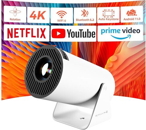 HY300 Pro Portable Mini Projector with WiFi 6 and Bluetooth 5.0 Smart Projector 1080P Support Video Projector 4K Decode With Built-in Android 11.0 180° Rotatable Auto Keystone Movie Projector in Kuwait