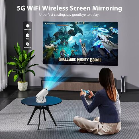 HY300 Pro Portable Mini Projector with WiFi 6 and Bluetooth 5.0 Smart Projector 1080P Support Video Projector 4K Decode With Built-in Android 11.0 180° Rotatable Auto Keystone Movie Projector in Kuwait