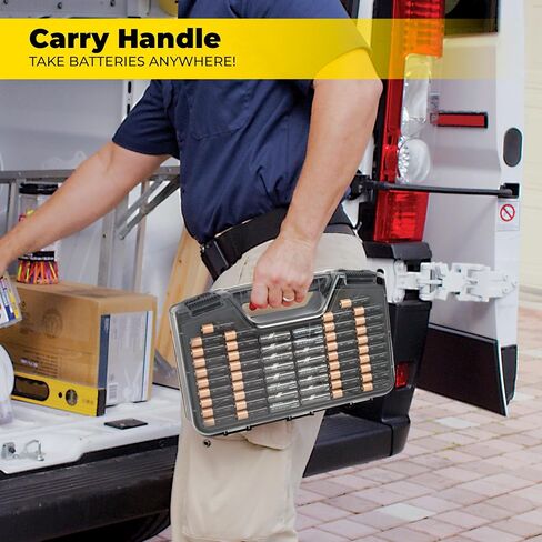 Ontel Battery Daddy Storage & Organizer Case with Tester, Stores & Protects Up to 180 Batteries, Double-Sided, Durable Design W/Clear Locking Lid, Secure Latches & Portable Carrying Handle - Charcoal in Saudi Arabia