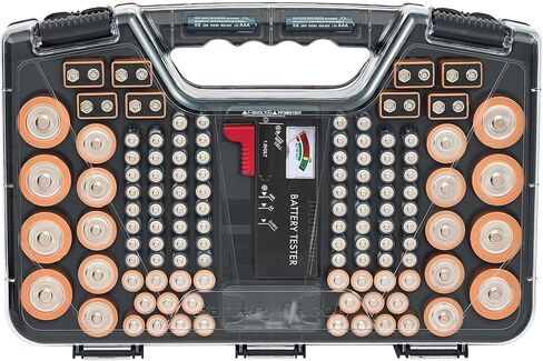 Ontel Battery Daddy Storage & Organizer Case with Tester, Stores & Protects Up to 180 Batteries, Double-Sided, Durable Design W/Clear Locking Lid, Secure Latches & Portable Carrying Handle - Charcoal in Saudi Arabia