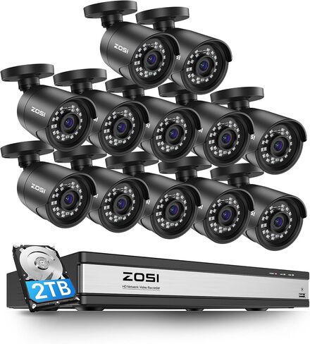 ZOSI 4 x 2MP 1080p Home Security Camera Outdoor Indoor, 1920TVL HD CCTV Bullet Camera, 100ft Night Vision, 90° Wide Angle, IP66 Weatherproof Surveillance Camera with 24 LEDs (Black Color) in Saudi Arabia