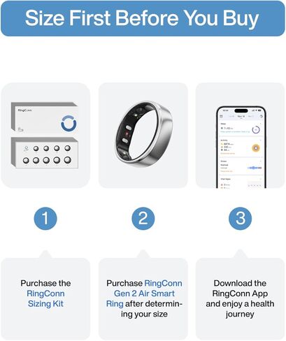 Ringconn Gen 2 Air ، خاتم ذكي للغاية من AI ، وعمر البطارية لمدة 10 أيام ، واللياقة/النوم/الإجهاد/الموارد البشرية للنساء والرجال ، لا توجد رسوم تطبيق للميزات القياسية ، iOS و Android متوافقة in Kuwait