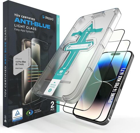 ديبا | 2 حزمة | واقي شاشة الضوء المضاد لـ iPhone 14 Pro Max (6.7 ') | الزجاج المقاوم للخدش | 3D حافة إلى تغطية الحافة | طقم التثبيت السهل | Safeguard Tüv معتمد in Kuwait