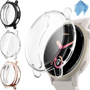 Fintie 3 Packs Screen Protector Case Compatible with Garmin Vivoactive 5, Soft TPU Plated Bumper Full Cover Protective Cases Scratch-Proof, Black/Rose Gold/Clear