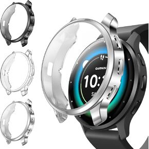Fintie 3 Packs Screen Protector Case Compatible with Garmin Venu 3S (41mm), Soft TPU Plated Bumper Full Cover Protective Cases [Scratch-Proof] (Black/Silver/Clear)