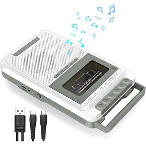 Cassette Player Recorder Converter,Record to Cassettes/USB/SD Card via Mic, Portable Cassette to MP3 Music via U Disk/SD Card or PC, Cassette Tape Player with Headphone Jack,Retractable Handle (White)
