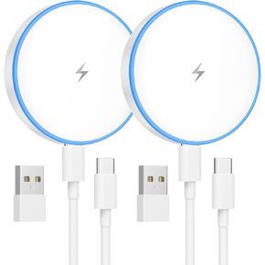 MagSafe Charger 2 Pack 15W Magnetic Wireless Charger Fast Charging Pad Compatible with iPhone 16/15/14/13/12 Series & AirPods 3/2/Pro Magnetic MagSafe Charging Pad with Dual Ports