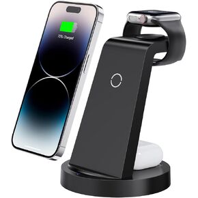 3 in 1 Charging Station for iPhone, Wireless Charger for iPhone 16e 16 15 14 13 12 11 X Pro Max & Apple Watch - Wireless Charging Station for AirPods 4 3 Pro