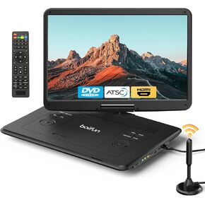 BOIFUN 17.5" Portable TV/DVD Player Combo with 15.6" Large HD Swivel Screen, Digital TV ATSC Tuner, Built-in Battery, Support HDMI in/USB/Micro SD/AV Out and Multiple Disc Formats, Black