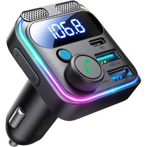 JOYROOM Bluetooth 5.3 FM Transmitter Car Adapter [Stronger Dual Mics & HiFi Deep Bass Sound] 48W PD & QC 3.0 USB C Car Charger Cigarette Lighter Adapter Hands-Free Calling Radio Support USB Drive