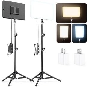 2-Pack LED Photography Video Lighting, 15W Studio Lights with 51.2'' Tripod Stand, 2800-8400K Dimmable USB Continuous Lighting for Video Recording/YouTube/TikTok/Live Streaming/Make up/Vlogging