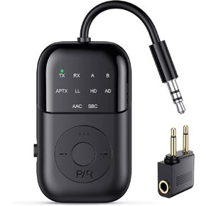 Bluetooth Transmitter Receiver, 2-in-1 Bluetooth 5.4 Adapter for TV, Airplane, Gym Equipment, Cars, PC, Supports to 2 Wireless Headphones, Cell Phones, Wireless Receiver for Car, Home Stereo- Black
