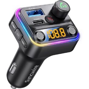Syncwire Bluetooth 5.4 FM Transmitter Car Adapter 42W [Light Switch] [Stronger Dual-mic] [HiFi Bass Sound] [Fast Charging] Wireless FM Radio Stereo Music Adapter Hands-Free Calling Support USB Drive