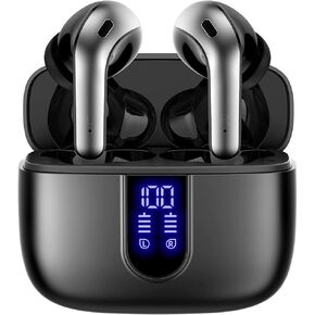 TAGRY Bluetooth Headphones True Wireless Earbuds 60H Playback LED Power Display Earphones with Wireless Charging Case IPX5 Waterproof in-Ear Ear buds with Mic for TV Smart Phone Laptop Computer Sports