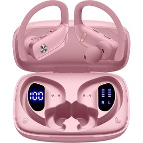 bmani Wireless Earbuds Bluetooth Headphones 48hrs Play Back Sport Earphones with LED Display Over-Ear Buds with Earhooks Built-in Mic Headset for Workout Black