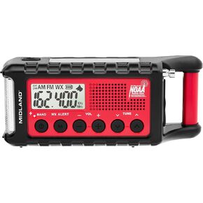 Midland - ER310, Emergency Crank Weather AM/FM Radio - Multiple Power Sources, SOS Emergency Flashlight, Ultrasonic Dog Whistle, & NOAA Weather Scan + Alert (Red/Black)