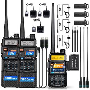 BaoFeng Radio 8W 3 Pack (Upgraded from BaoFeng UV-5R) 8Watt Ham Radio Handheld Supported Phone Program with 771 Long Antenna Wireless Programmer Dual Band Walkie Talkies