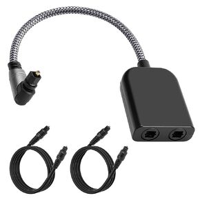 Digital Optical Adapter Splitter 1 in 2 Out, Toslink Digital Audio Fiber Optic Cable Splitter 1x2 for Soundbar, Headphones,TVs -with 2 Optical Audio Cables 6 Feet