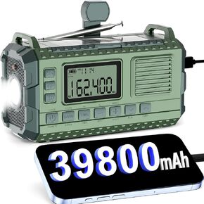 راديو الطقس الطارئ - راديو AM/FM/NOAA Hand Crank مع شحن سريع 15 واط ، 39800mAh بنك الطاقة الشمسية المحمولة ، ومصباح يدوي متعدد الوظائف و SOS لحالات الطوارئ الداخلية في الهواء الطلق (Orange)