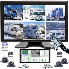 6 Split Backup Camera Built-in DVR GPS Navigation Car Stereo with Carplay 128GB Large 1080P Image 10.36 Inch Monitor for RV Truck Trailer Rear Side Front View Wired System AGPS6