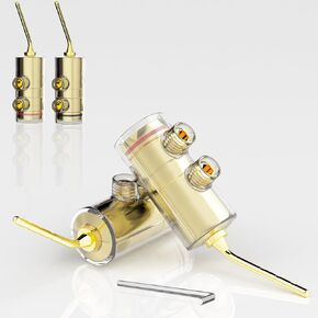 Preffair 4Pcs 45 Degree Self-Locking Banana Connectors Copper Alloy Double Screws Solderless for Speakers Wires Amplifier Speaker Devices(Rhodium Plated, BA1489)