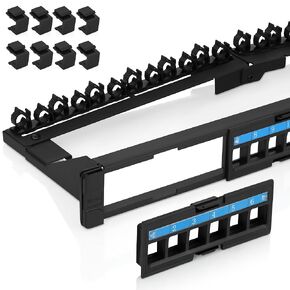 Everest 24 Port Keystone Patch Panel (1-Pack) - Removable 6-Port Panels - Use with Slim Profile Keystones ONLY (Wider Jacks May not fit Side by Side) - with Adjustable Rear Cable Management Bar