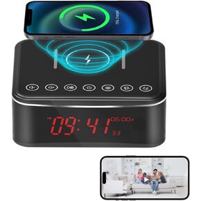Security Camera Motion Activated/Stronger Night Vision/160°View Angle/4K,Indoor WiFi Camera with Bluetooth Speaker,Alarm Clock,Wireless/Wire Charger(2.4/5Ghz)
