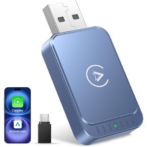 Wireless Carplay Adapter & Android Auto Wireless Adapter 2-in-1 Fast & Stable Carplay Wireless Adapter Convert Wired to Wireless Car Play Adapter for iOS 10+/Android 11+ (Grey)