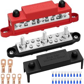 Joinfworld Bus Bar 250A 12V Power Distribution Block with 3 x 3/8"(M10) Studs Marine Bus Bar Terminal Block 12 Volt DC Battery Busbar with Cover - Negative&Positive