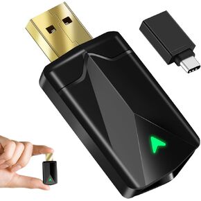 Mini Wireless CarPlay Adapter for iPhone, Converts Wired to Wireless, Plug and Play, Auto Connect, with USB & Type-C, Easy Setup for Car