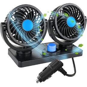 Car Cooling Air Fan, Electric Dual Head Cooling Air Circulator 360 Degree Rotatable Auto Fan for Sedan SUV/RV/Boat/Truck/Auto Vehicles (12V)