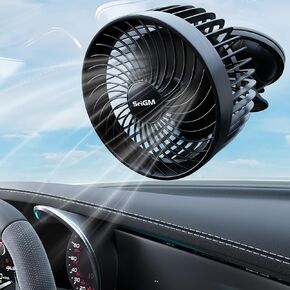 12V Car Fan with 12V Car Power Outlet - 360° Adjustable Head & Super Strong Suction Cup Powerful 12 Volt Vehicle 4.5" Universal Car Cooling Fan for Trucks/SUV/RV (4.5" Fan Black)