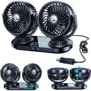 Dual Head Auto Oscillating Car Cooling Fan for Dashboard, DC 12V / 24V Cigarette Lighter Powered 3 Speeds Vehicle Fan Summer Car Accessories Cooler That Blow Cold Air for Sedan Suv Rv Van Truck