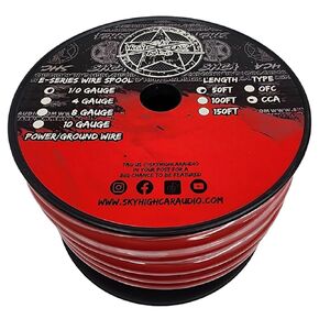 Sky High Car Audio E-Series CCA 1/0 Gauge - 50ft Spool (RED)