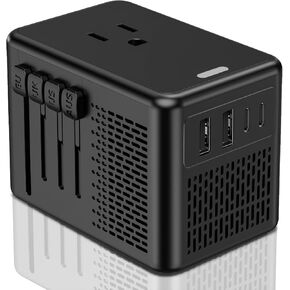 220V to 110V Voltage Converter US to Europe for Hair Dryer with Fast Charging 2 USB A 2 USB C, Power Converter Adapter Combo International Universal Travel Adapter A C G I (Black)