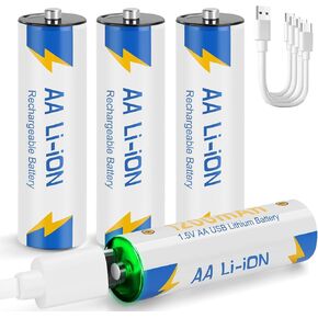 Lithium Batteries AA Rechargeable 12 Pack, 1.5V 1200mAh USB-C Li-ion Double AA Battery with 1200 Cycles, Fast Charging, for Blink Outdoor Camera, Toy, VR/Xbox Controller, Flashlight in Kuwait