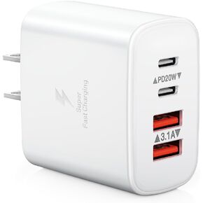 USB C Wall Charger, 2-Pack 40W 4-Port Fast Charging Dual Port PD Power Adapter, QC Double Wall Plug Multiport Type C Brick Charger for iPhone 16 15 14 13 12 11 Pro Max XS, Samsung